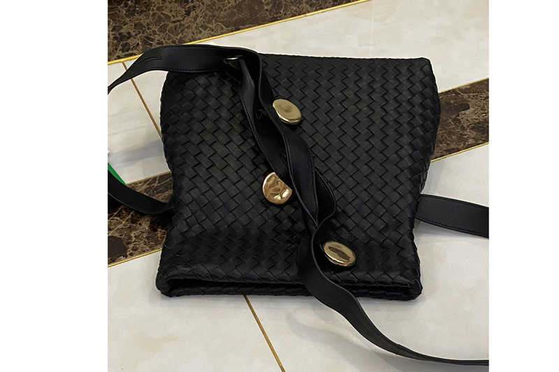 Bottega Veneta 642637 Fold Cross-body bag in Black Intrecciato Nappa leather