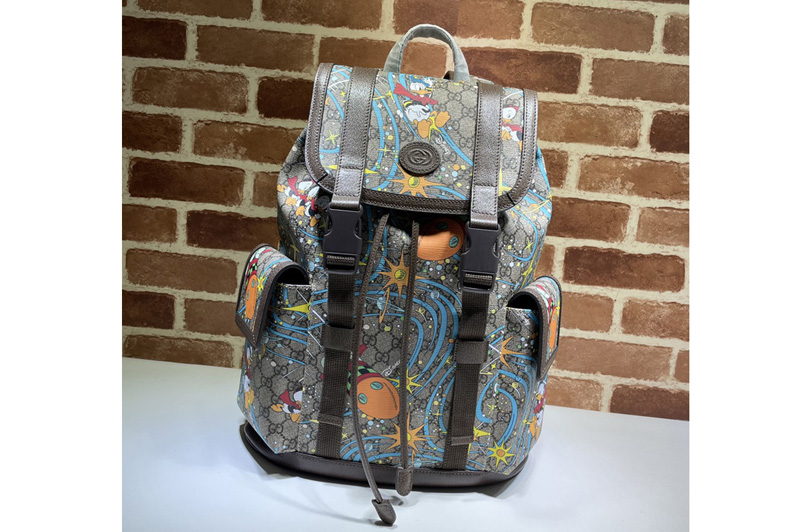 Gucci ‎645051 Disney x Gucci Donald Duck medium backpack in Beige and ebony GG Supreme canvas