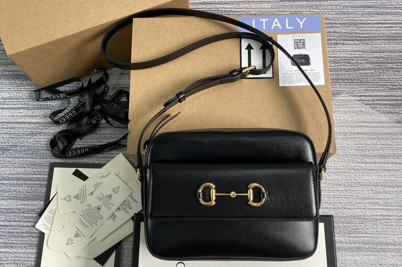 Gucci 645454 Gucci Horsebit 1955 small shoulder bag in Black textured leather
