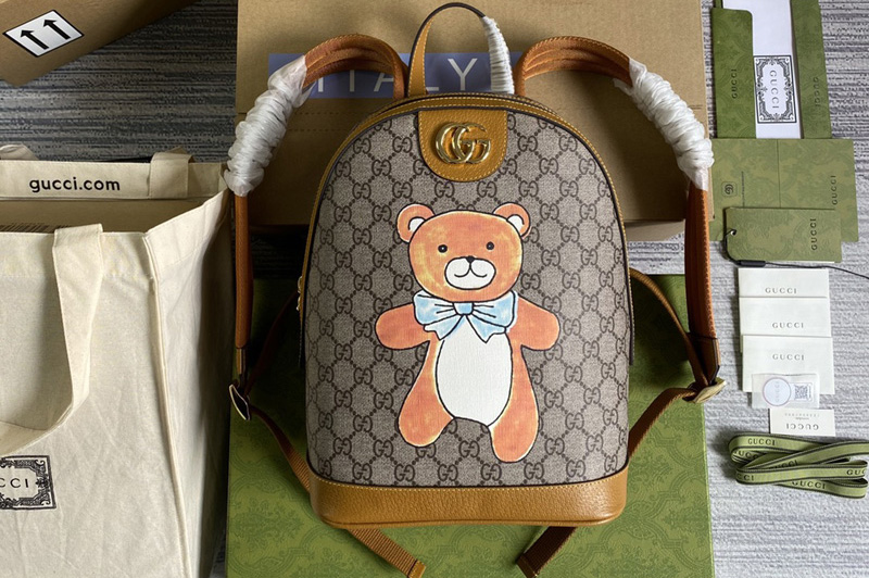 Gucci 647816 Bear x Gucci small backpack in Beige/ebony mini GG Supreme canvas