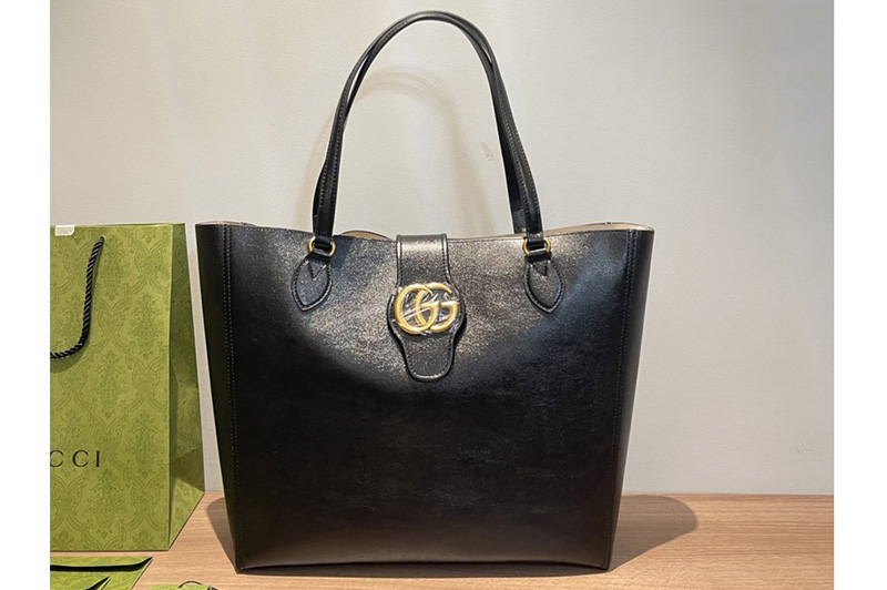 Gucci ‎‎649577 Medium tote Bag with Double G in Black leather