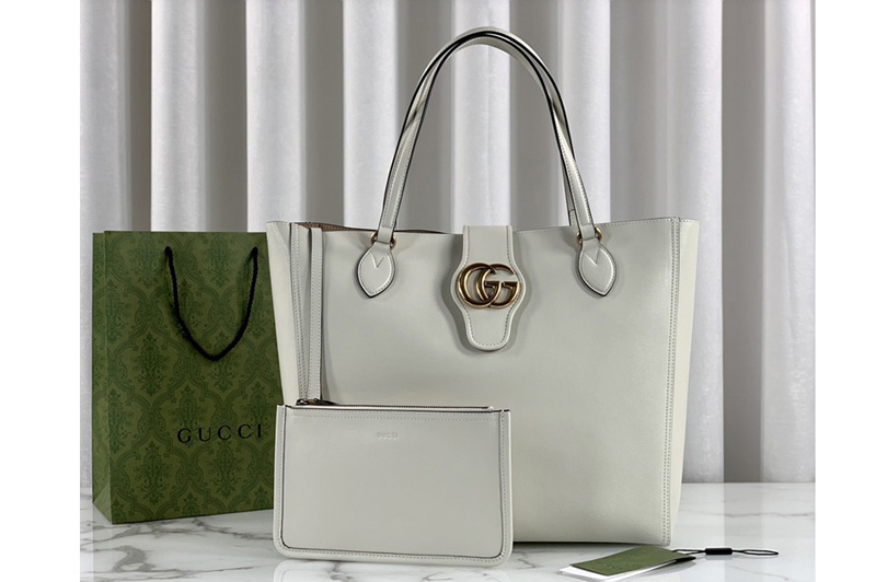 Gucci 649577 Medium tote bag with Double G in White leather