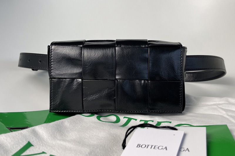 Bottega Veneta 651053 Mini Cassette Belt bag in Black Intrecciato Paper Calf leather