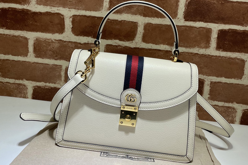 Gucci 651055 Ophidia small top handle bag with Web in White leather