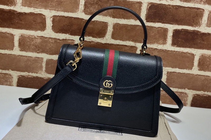 Gucci 651055 Ophidia small top handle bag with Web in Black leather