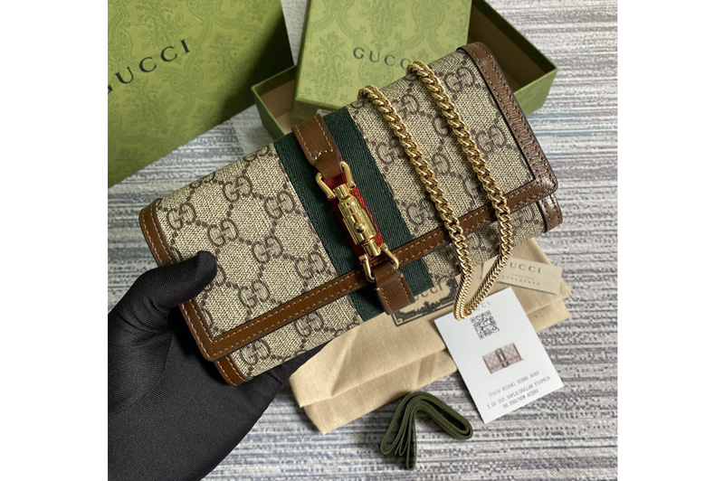 Gucci 652681 Jackie 1961 chain wallet in Beige and ebony GG Supreme canvas