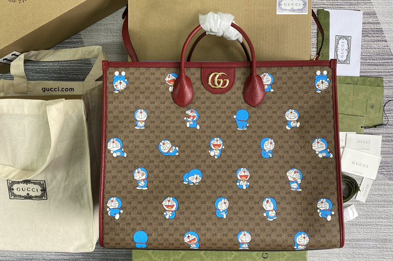Gucci ‎653952 Doraemon x Gucci large tote bag in Beige/ebony mini GG ...