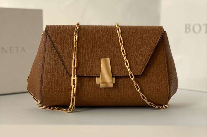 Bottega Veneta 608798 Mini BV Angle Shoulder Bags in Brown grainy textured calfskin