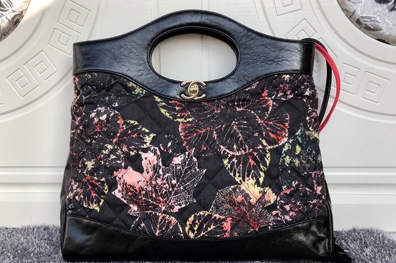 CC 31 Shopping Bags Black Calfskin/Pink Cotton