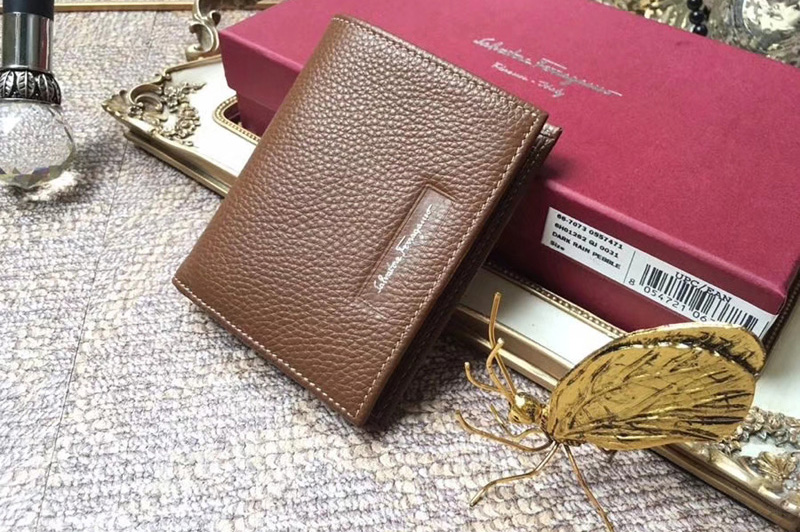 Ferragamo 660292 Gancini Wallets in Brown Calfskin Leather