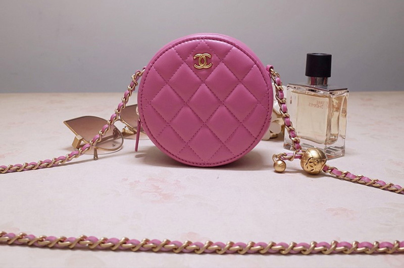 CC AS1898 Small Round Bag in Pink Shiny Lambskin