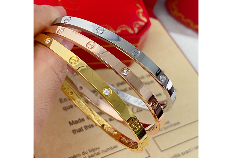 Cartier B6047217 Love bracelet, small model, 6 diamonds in Yellow Gold/White Gold/Rose Gold