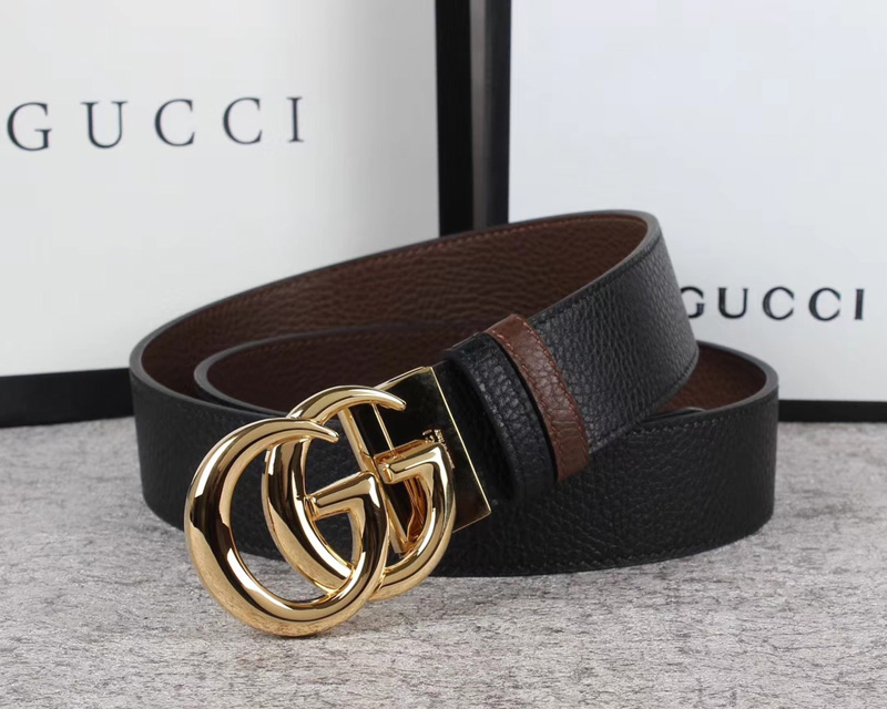 Men's Gucci 40mm Reversible leather belt with Shiny Double G buckle in Black Leather