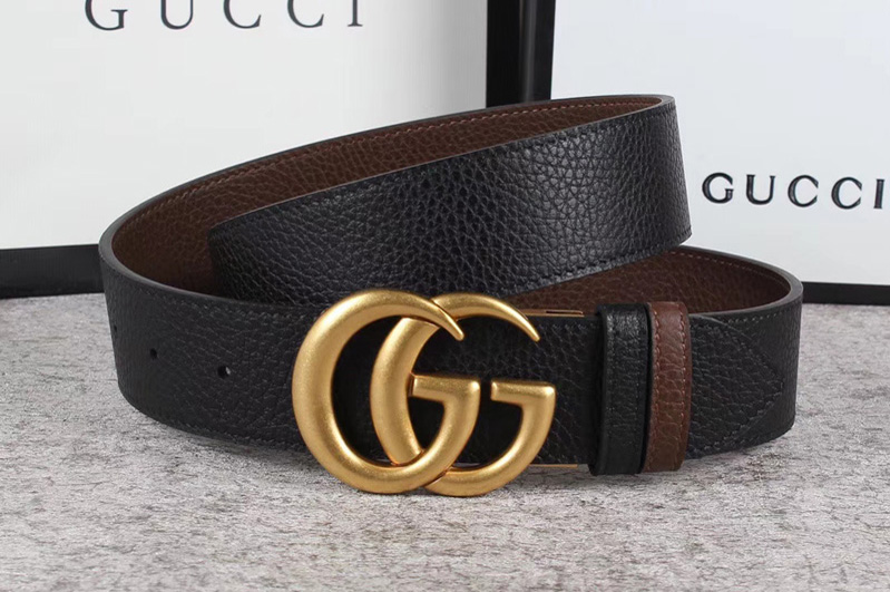 Men's Gucci 40mm Reversible leather belt with Gold Double G buckle in Black Leather
