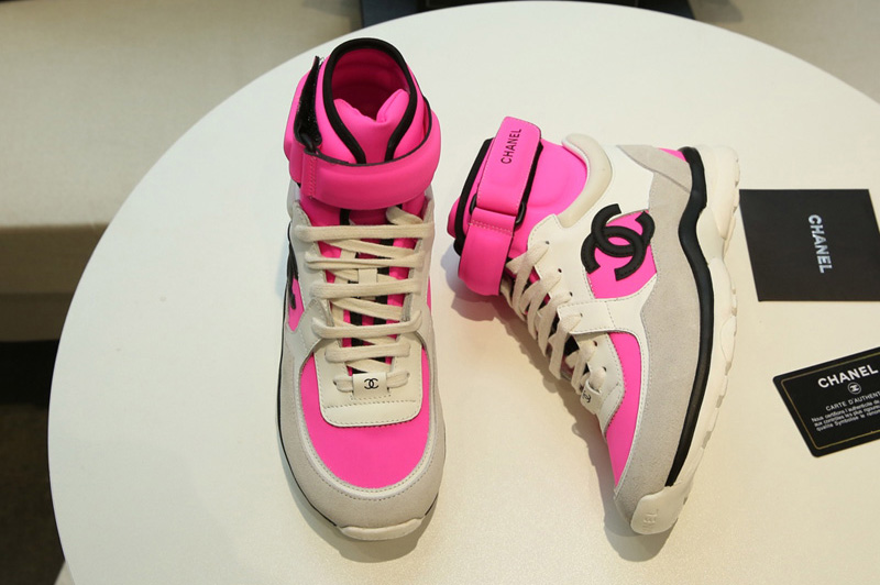 Womens and Mens CC High Sneakers Rose Lambskin and Gray Suede Calfskin