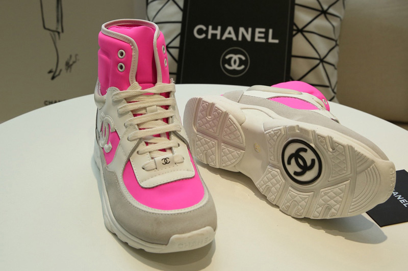 Womens and Mens CC High Sneakers Rose Lambskin and Gray Suede Calfskin