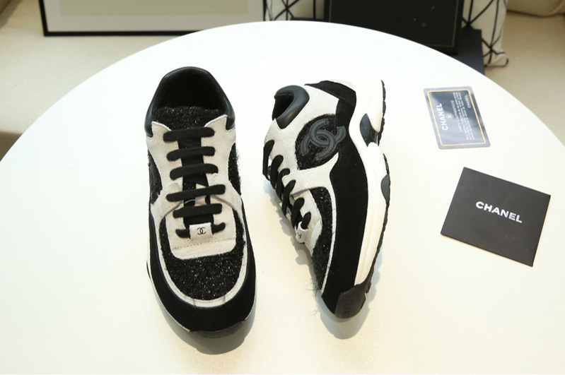 Womens and Mens CC Sneakers White Lambskin and Black Suede Calfskin