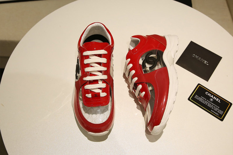 Womens and Mens CC Sneakers Red Lambskin Leather