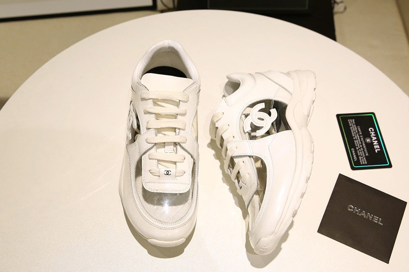 Womens and Mens CC Sneakers White Lambskin Leather