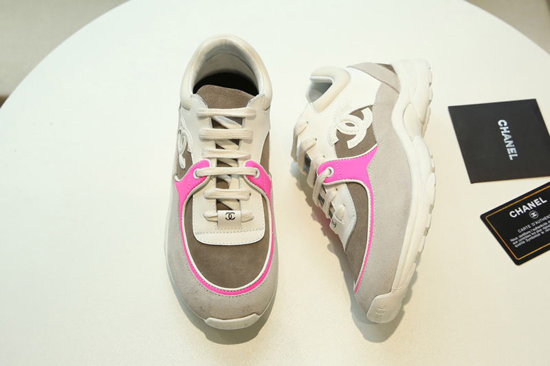 Womens and Mens CC Sneakers Rose Lambskin and Gray Suede Calfskin