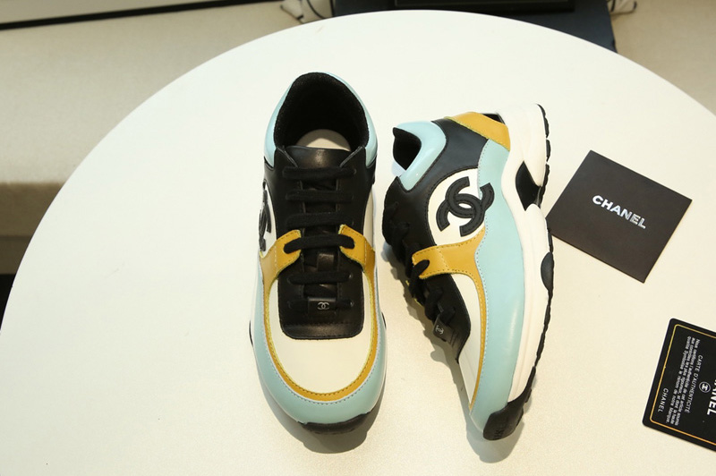 Womens and Mens CC Sneakers Mix Blue/Black/White/Yellow Leather