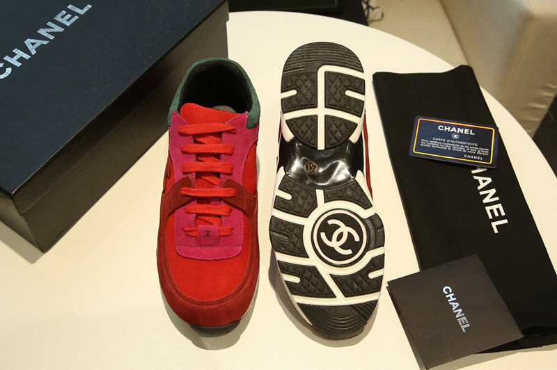 Womens and Mens CC Sneakers Mix Red/Green Suede Calfskin