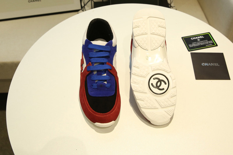 Womens and Mens CC Sneakers Mix Red/Blue/Black Suede Calfskin