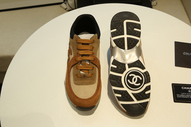 Womens and Mens CC Sneakers Mix Brown/Beige Suede Calfskin