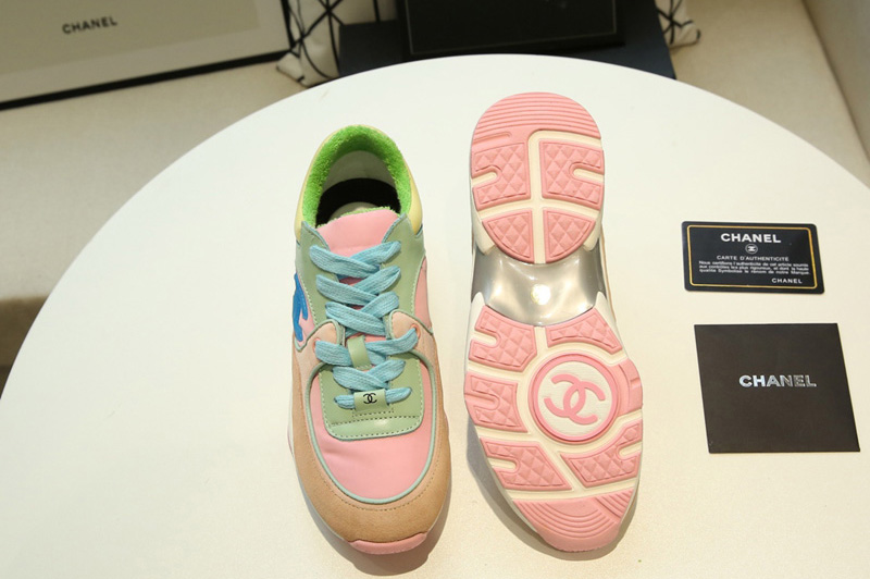Womens and Mens CC Sneakers Mix Pink/Green Suede Calfskin