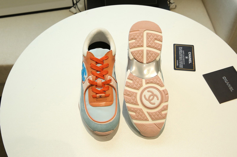 Womens and Mens CC Sneakers Mix Orange Leather and Blue Suede Calfskin
