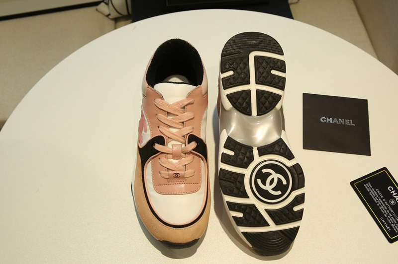 Womens and Mens CC Sneakers Mix White Leather and Tan Suede Calfskin