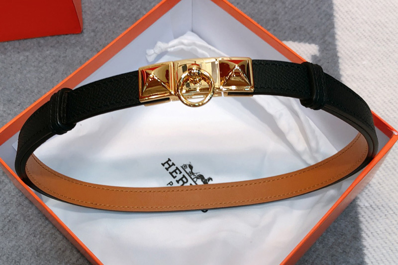 Women's Hermes Rivale 18 belts 18mm Gold/Silver Buckle in Black Epsom Leather