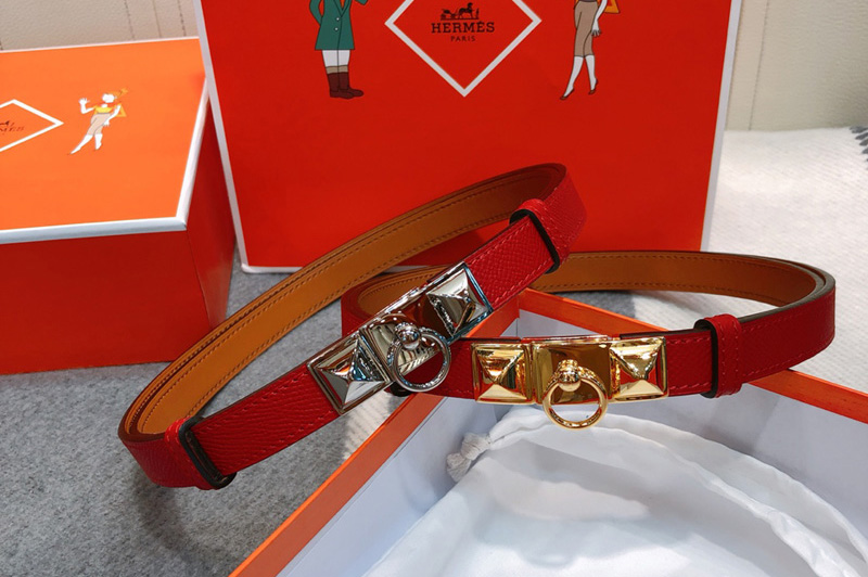 Women's Hermes Rivale 18 belts 18mm Gold/Silver Buckle in Red Epsom Leather