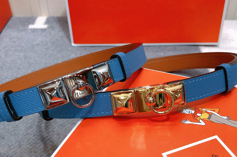 Women's Hermes Rivale 18 belts 18mm Gold/Silver Buckle in Blue Epsom Leather