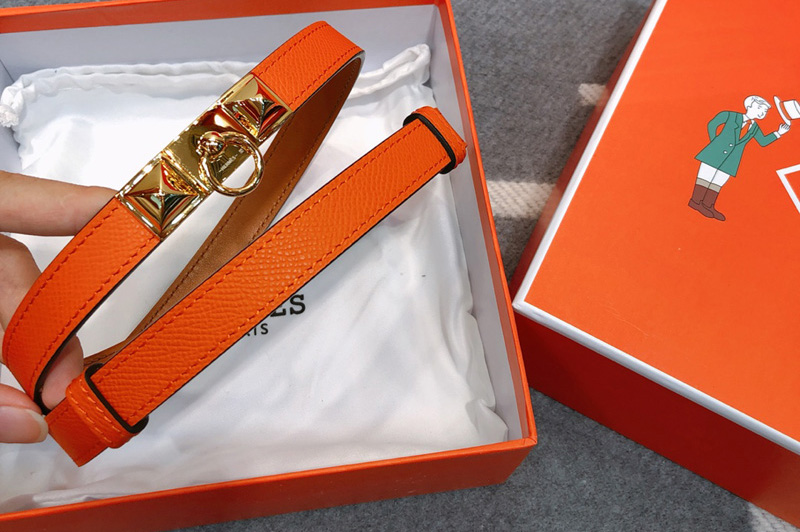 Women's Hermes Rivale 18 belts 18mm Gold Buckle in Orange Epsom Leather