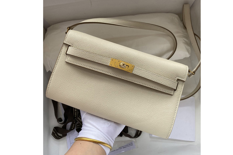 Hermes Kelly Classique To Go Woc Wallet In White Epsom Leather With Gold Buckle