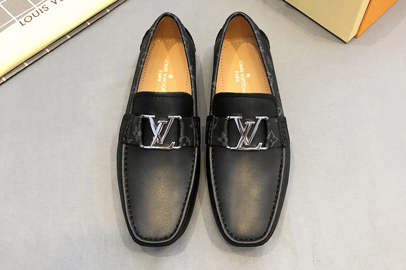 Men's Louis Vuitton Monte Carlo moccasin Shoes Black Leather With Monogram Eclipse Canvas