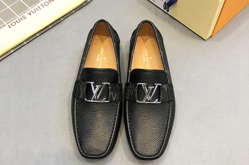 Men's Louis Vuitton Monte Carlo moccasin Shoes Black Leather With Monogram Eclipse Canvas