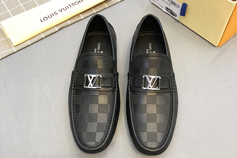 Men's Louis Vuitton Hockenheim moccasin Shoes Black Damier Infini Leather