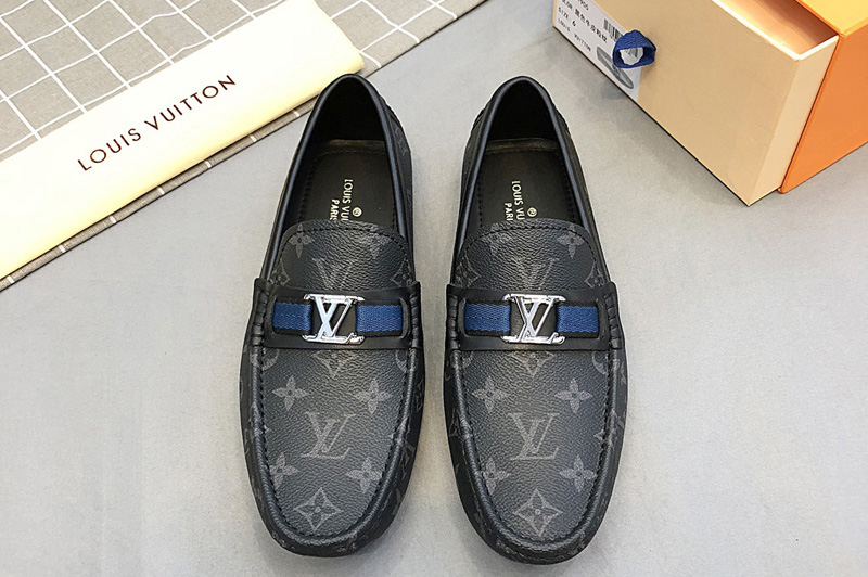 Men's Louis Vuitton Hockenheim moccasin Shoes Black Monogram Eclipse Canvas Leather