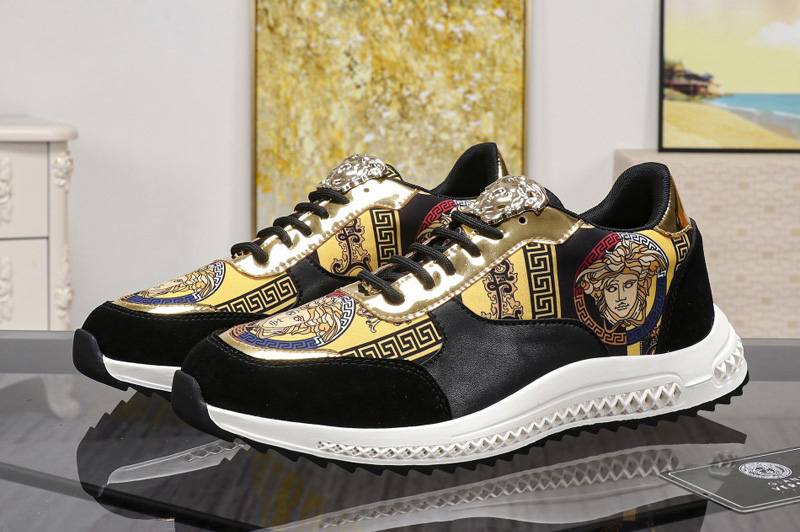 Men's Versace Sneaker and Shoes Black Leather With Print