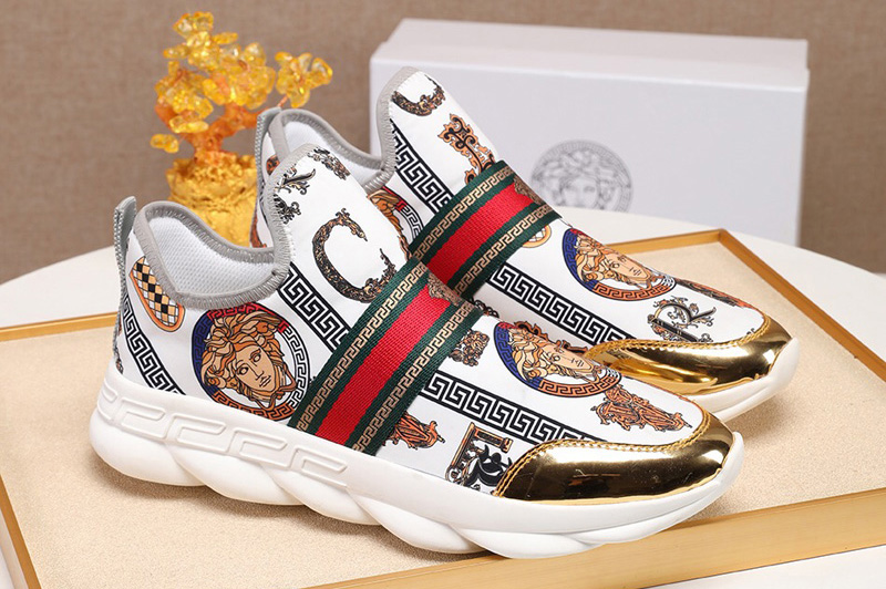 Men's Versace Sneaker and Shoes White Leather with Red/Green Web