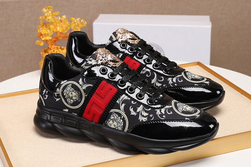 Men's Versace Sneaker and Shoes Black Leather with Web