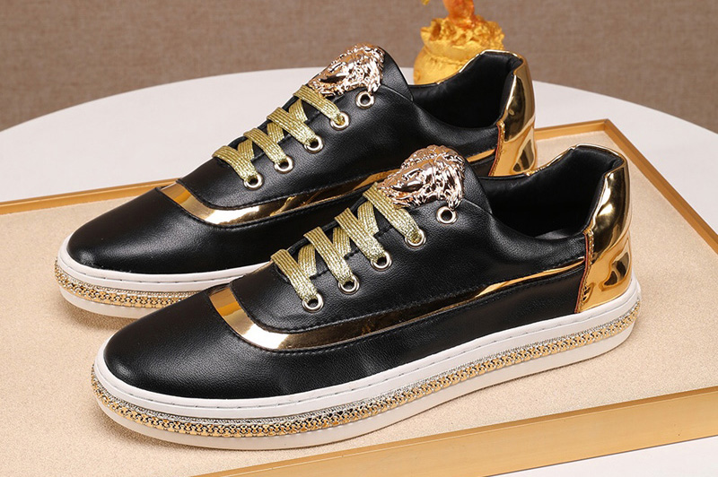 Men's Versace Sneaker and Shoes Black Leather with Gold Trim