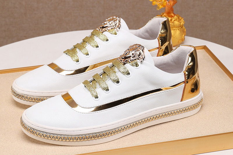 Men's Versace Sneaker and Shoes White Leather with Gold Trim