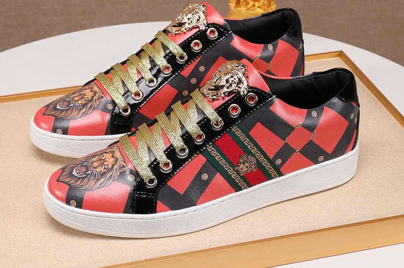 Men's Versace Sneaker and Shoes Red Leather with Red/Green Web