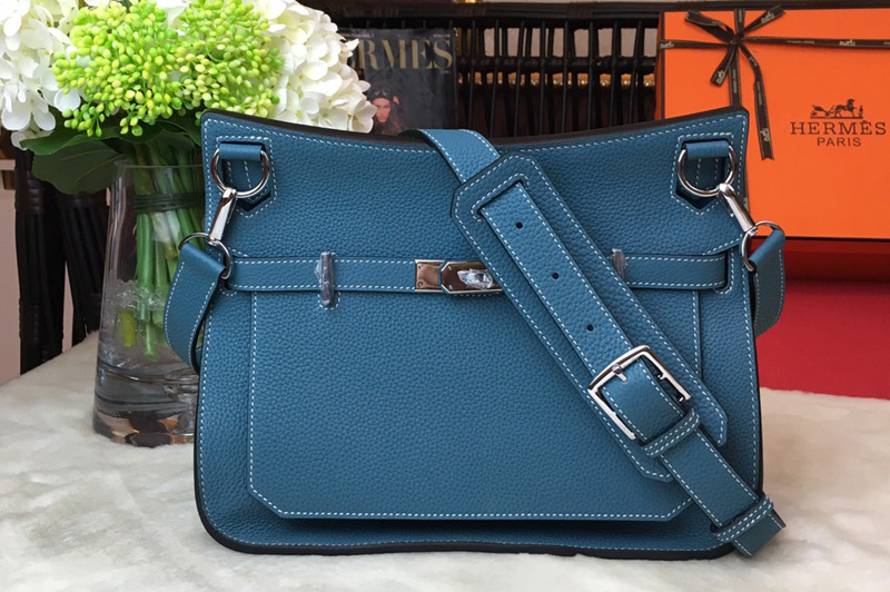 Hermes H061784 Jypsiere 28 bag in Blue original taurillon Clemence leather