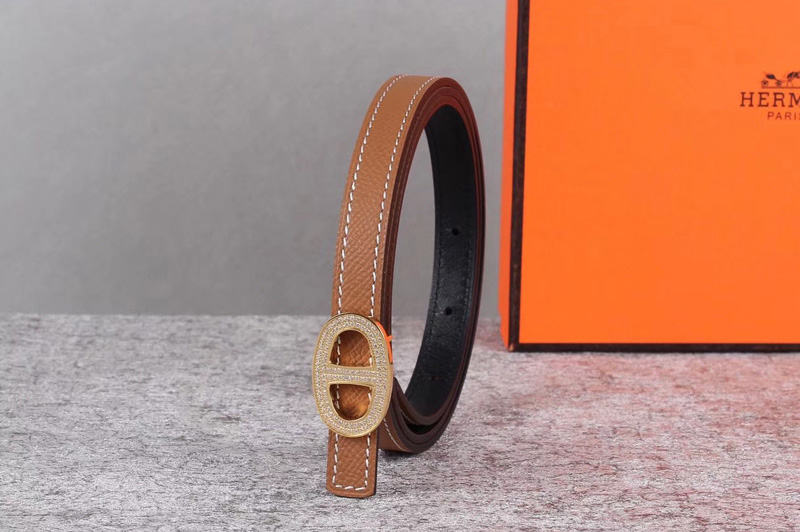 Women's Hermes 13mm Mini Athena buckle Reversible belt in Brown Epsom Leather