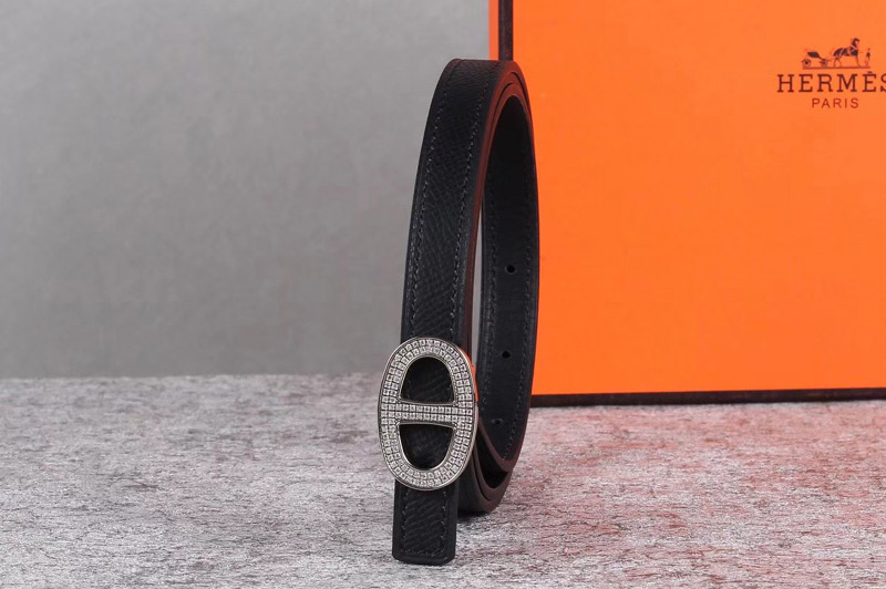 Women's Hermes 13mm Mini Athena buckle Reversible belt in Black Epsom Leather
