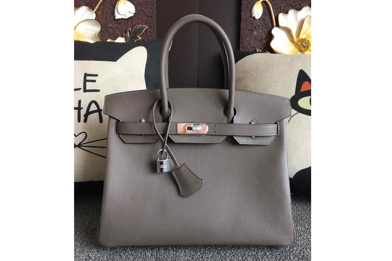 Hermes Birkin 30 Tote Bags Full Handstitched in Gray Epsom Leather With Silver Buckle